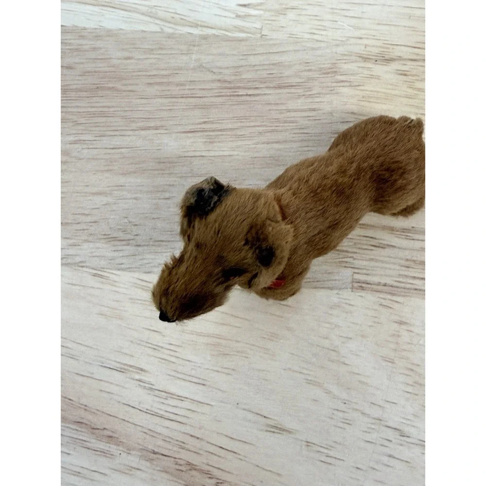 Vintage Miniature Brown Dachshund Figure with Red Collar #AA